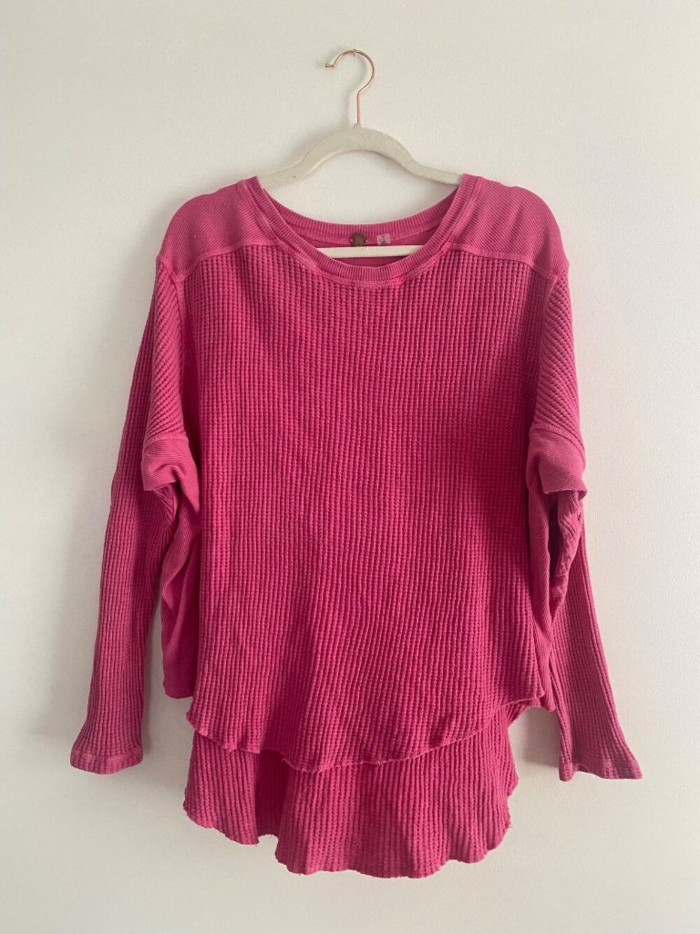 FP One Blake Free People Pink Waffle Knit Long Sleeve Top Size XS